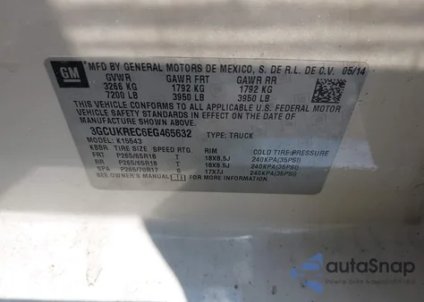 2014 Chevrolet Silverado 1500 2Lt из США, поврежденный, VIN 3GCUKREC6EG465632